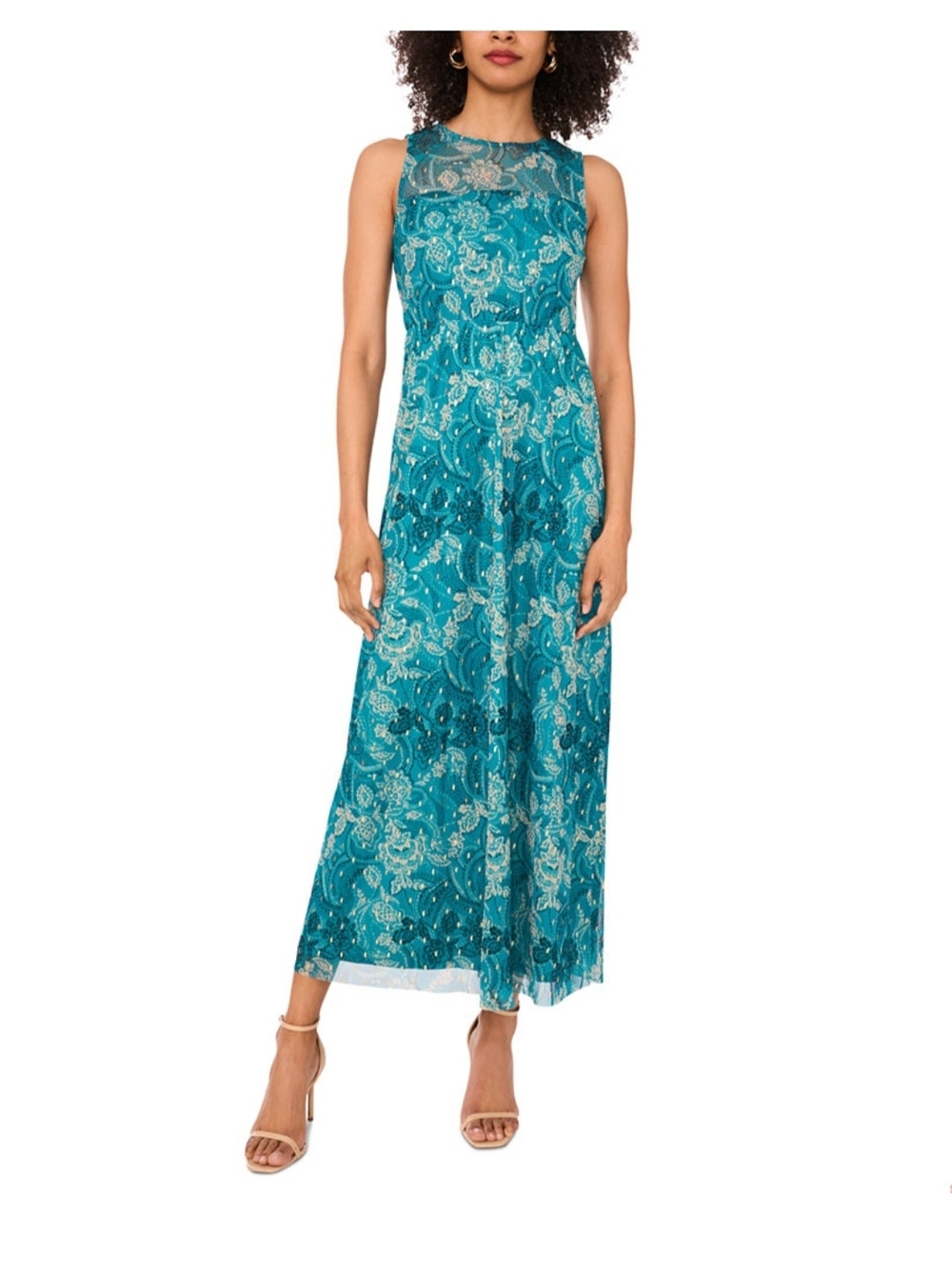 Vince Camuto Women's Printed Maxi Dress Blue Cool Lapis NWT
